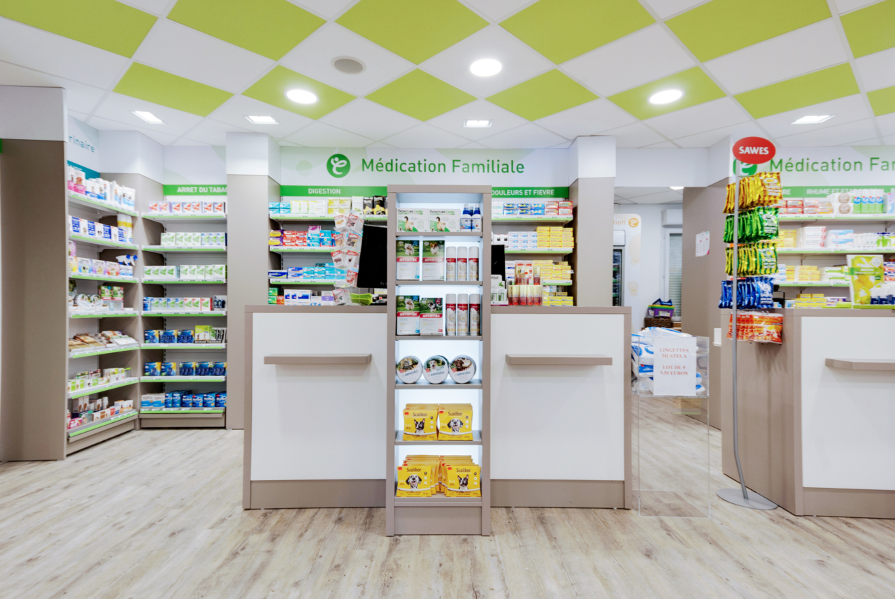Agencement de pharmacie, commerce, magasin PHARMACIE